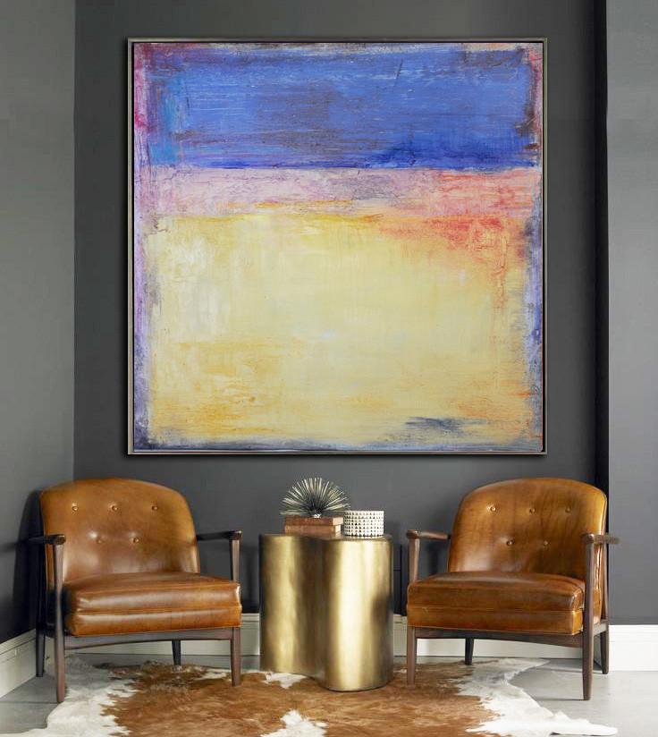 Handmade Large Contemporary Art,Oversized Contemporary Art,Abstract Oil Painting,Blue,Yellow,Orange.etc